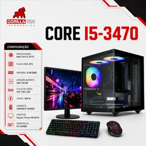 PC Completo i5-3470 GTX 750 8GB SSD 120GB + Monitor 19" Novo