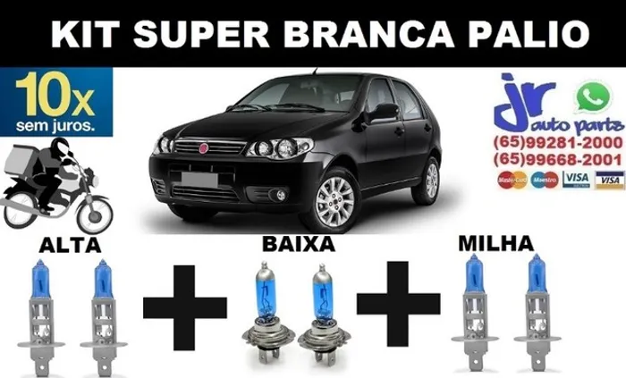 Kit de Lâmpadas Super Branca Palio Sapao 8500K Efeito Xênon 