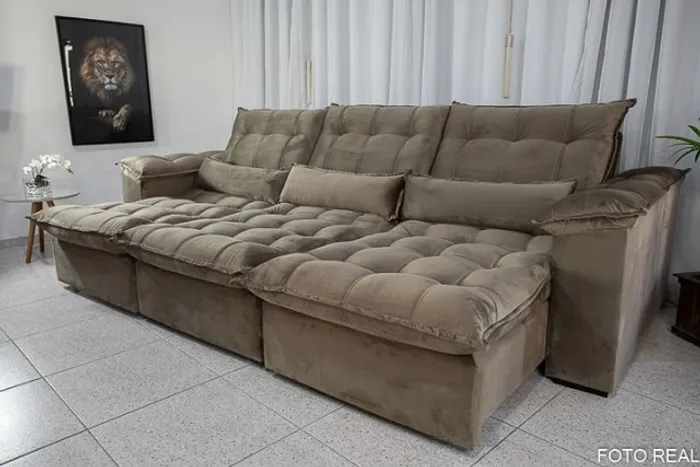 Sofá Retrátil Reclinável Kapri 3.20 Bege Até 12x - Frete Grátis 
