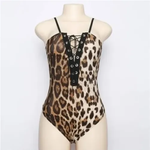 Body feminino com estampa animal print de oncinha com ou sem decote tam p m