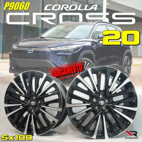 Roda aro 20 Toyota Corolla Cross preta com diamantado 5x100 jogo novo