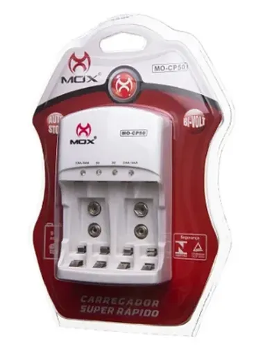 Carregador de Pilha Mox MO-CP50 Bivolts para Pilhas AA, AAA e 9V