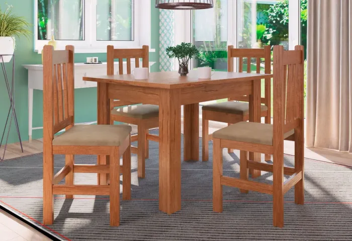 Conjunto mesa 4 cadeiras assento estofado - NOVO