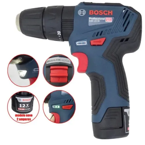 Parafusadeira de Impacto Gsb 12V-30  brushless c/2bat 12V 2AH