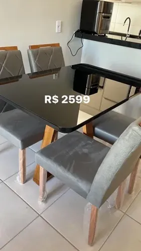Mesa de Madeira Maciça Tampo Laqueado Novas 