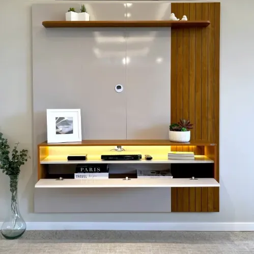 NOVO | Painel TV até 65" 160cm com Rack Suspenso Fita LED - Fazemos Entrega