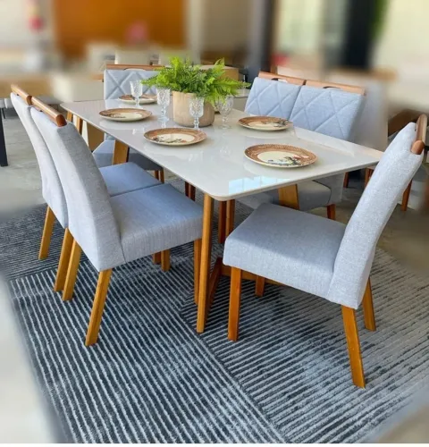 Mesa de jantar maia 1,60x0,80 com 6 cadeiras base e cadeira madeira maciça