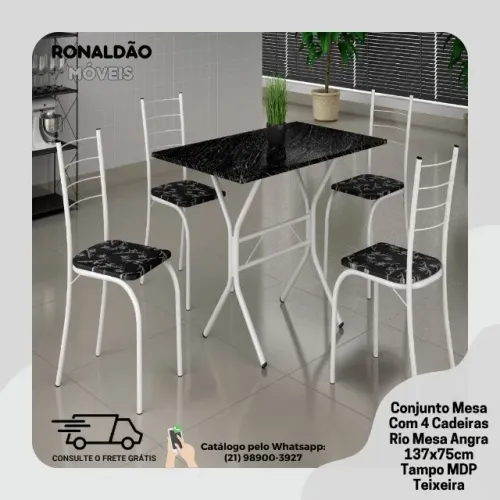 Conjunto Mesa Com 4 Cadeiras Rio 137x65cm Teixeira - Entrega Rápida!