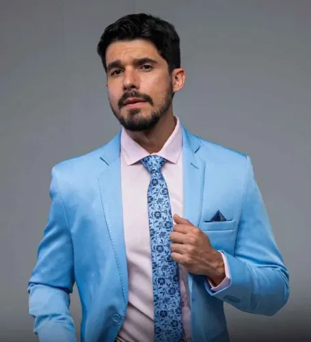 Terno Slim Microfibra - Azul Claro Pespontado N56