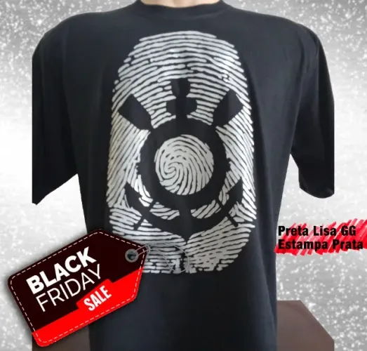 Camiseta Digital Corinthiana em 100% Algodão Preta Lisa GG