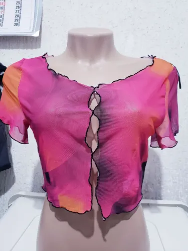 Blusa transparente rosa e laranja
