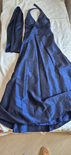 Vestido de festa longo - Azul Marinho - TAFETÁ