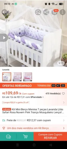 Kit berço lilás (para berço Moisés)