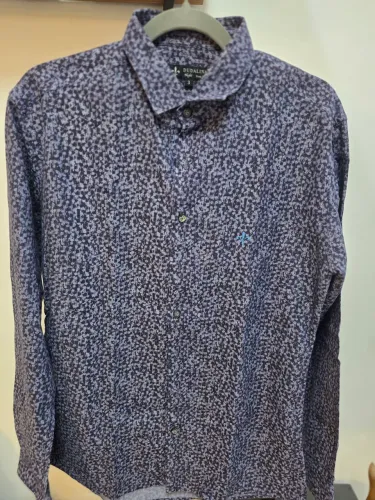 Camisa Social Dudalina Estampada Azul/Lilás