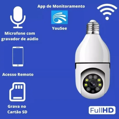 Câmera de Segurança Yoosee Lâmpada 360 Wifi Ip Sem Fio Encaixe E27 Ptz Full HD Visão Notur