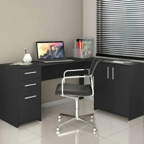 Mesa para Escritório 2 Portas 3 Gavetas Preto Tx Nt2005