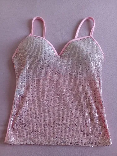 Blusa M brilho rosa com bojo 