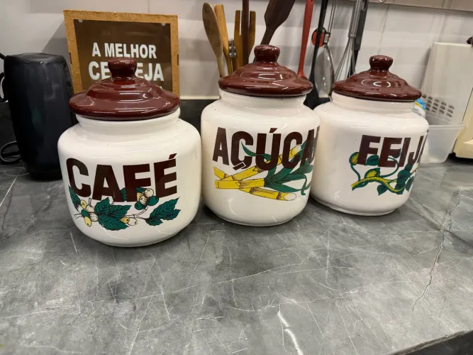 3 potes grandes antigo arroz feijão e café 