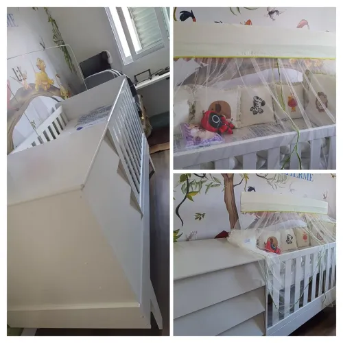 Berço Infantil Branco com Cômoda - Vira cama de solteiro e cômoda separados
