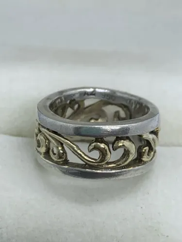 anel de prata com detalhes dourado tamanho 15