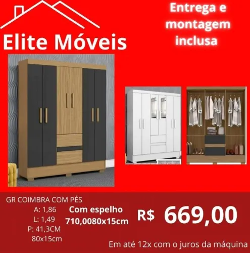 COM A MONTAGEM E A ENTREGA GUARDA ROUPA NOVO NA CAIXA COM GARANTIA DE FABRICA.