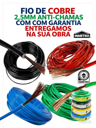 Fio de cobre 2,5mm rolo 100m anti-chamas