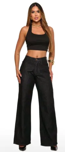 Calça wide leg cintura alta