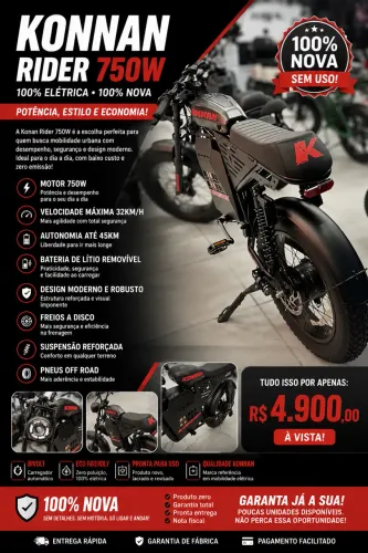 ? OPORTUNIDADE! KONNAN RIDER 750W 100% NOVA POR R$ 4.900