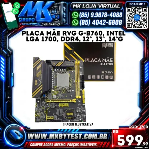Placa Mãe RVG G-b760, Intel LGA 1700, Ddr4, 12°, 13°, 14°G