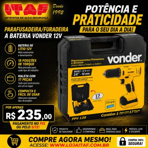  Parafusadeira/Furadeira a Bateria Vonder 12V 