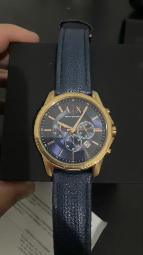 Relógio Armani Exchange ouro rose fundo e pulseira azul
