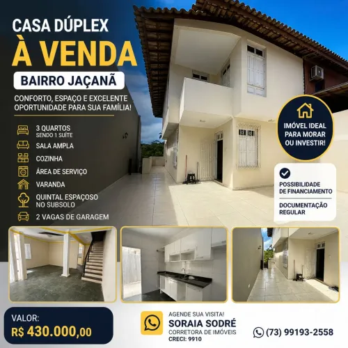 CASA DÚPLEX AMPLA À VENDA NO BAIRRO JAÇANÃ