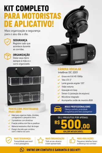 ? Kit Completo para Motoristas de Aplicativo - Câmera e Expositor de mercadorias