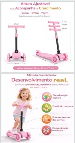 Patinete infantil rosa até 40kg