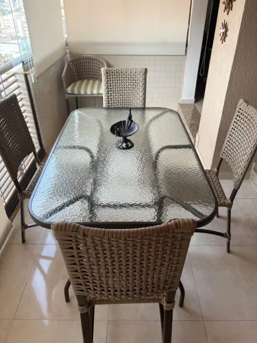Conjunto mesa área gourmet + 6 cadeiras fibra sintética