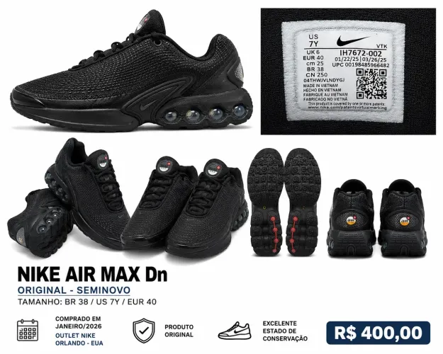 Nike Air Max Dn Original BR 38 Seminovo - Outlet Nike Orlando - R$ 400