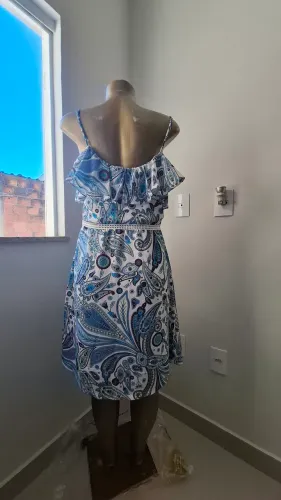 Vestido alcinha florido azul branco