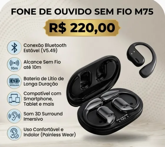 Fone de ouvido ultra moderno sem fio Mod M75