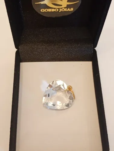 pingente ouro 18k au750 mabi coração de cristal bavária 25mm