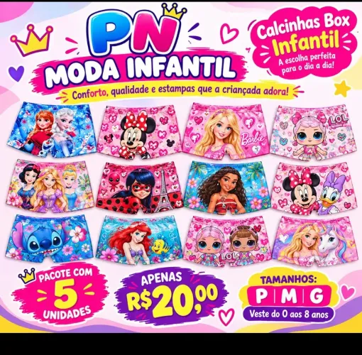 Calcinhas infantil box.pacote com 5unid.