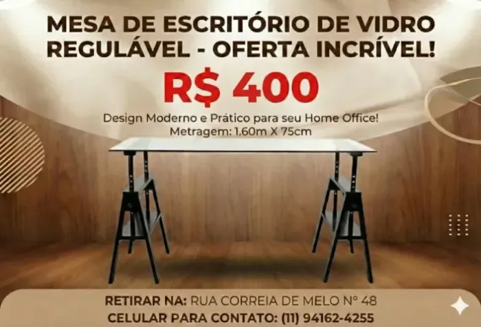 Mesa de Vidro Regulavel