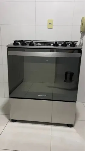 Fogão 5 bocas inox com turbo chama e touch timer Brastemp