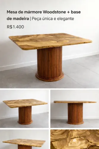 Mesa de mármore Woodstone + base de madeira | Peça única