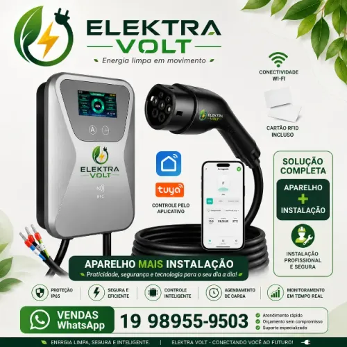 Carregador Veicular 7kW Smart + Instalação | Wi-Fi | App Tuya