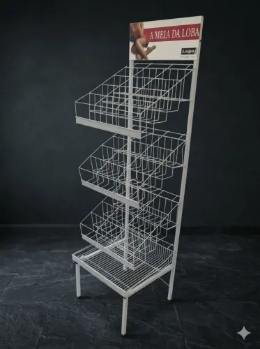 Display Expositor Aramado De Chão Gigante (1,80m) Com 4 Cestos - Estado De Novo