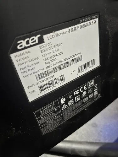 Monitor Acer 27pol 180hz