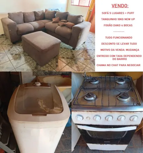 (TROCO) Sofá com puff, fogão Dako, tanquinho 10kg