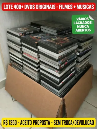 LOOT 400+DVDs ORIGINAIS -FILMES+MÚSICAS-VARIOS LACRADOS-R$ 1350.