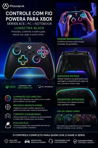 Controle com Fio PowerA Lumectra Black