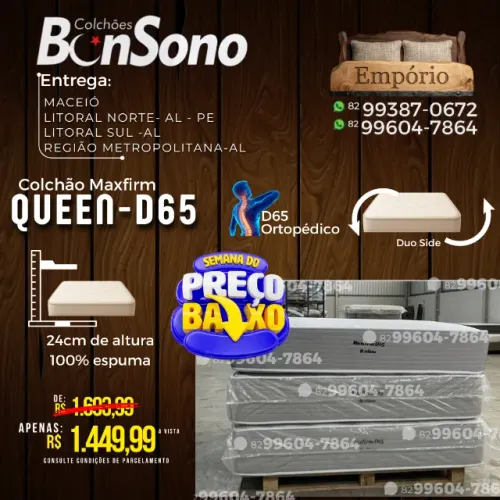 Colchao ortopédico D65 queen size Bonsono maxfirm itens de fábrica
